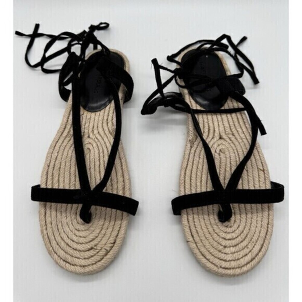 BANANA REPUBLIC Leather Espadrille Gladiator Flat Sandals Black SIZE 7.5